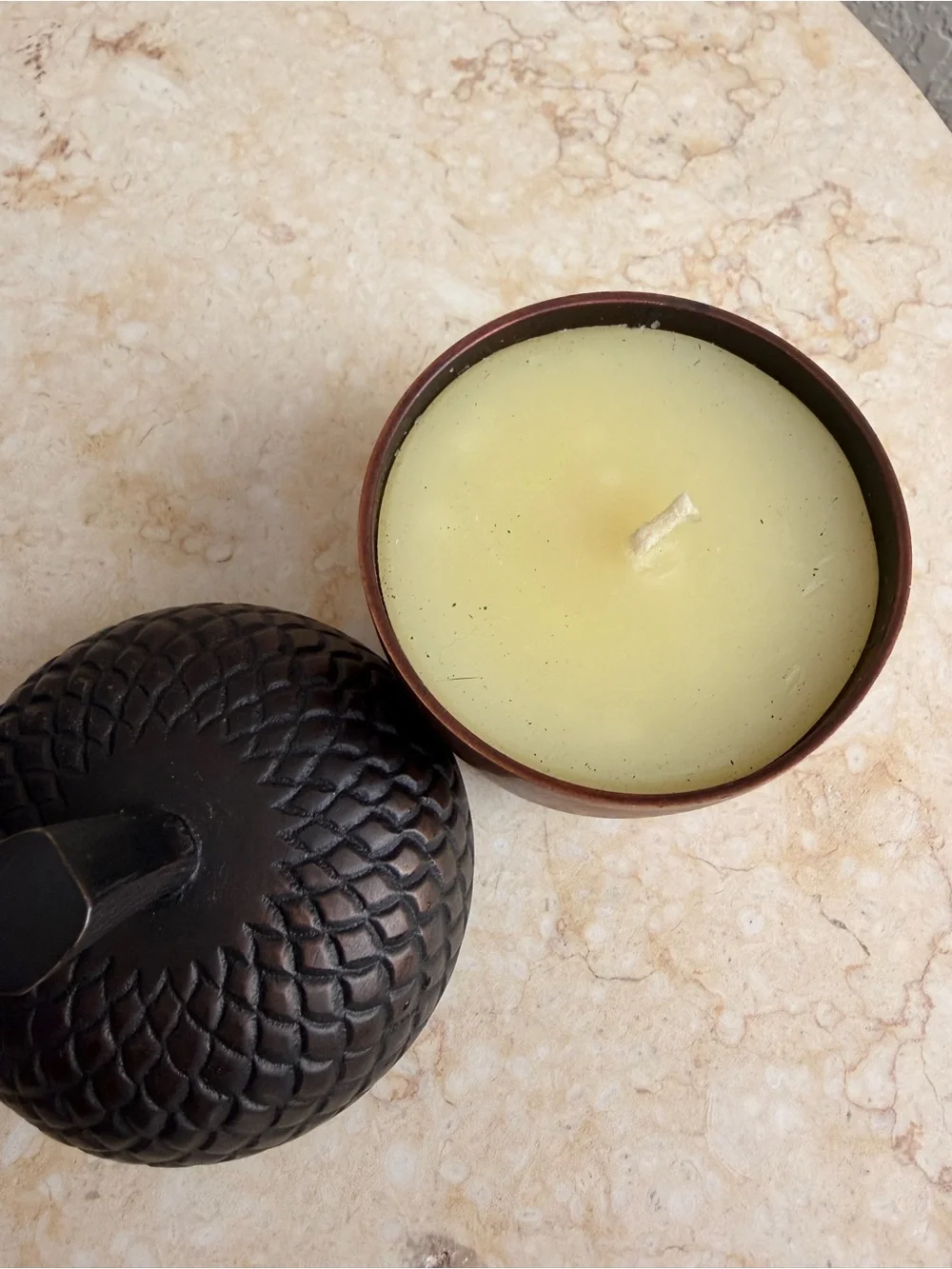 🍂Crate&Barrel Copper Acorn Canister W/Candle🍁